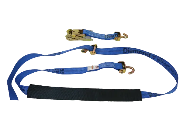 2" x 11' DIAMOND WEAVE 3 Point Ratchet Wheel Strap with 2' Low Profile Grip Sleeve (Swivel J)(4 Pack)