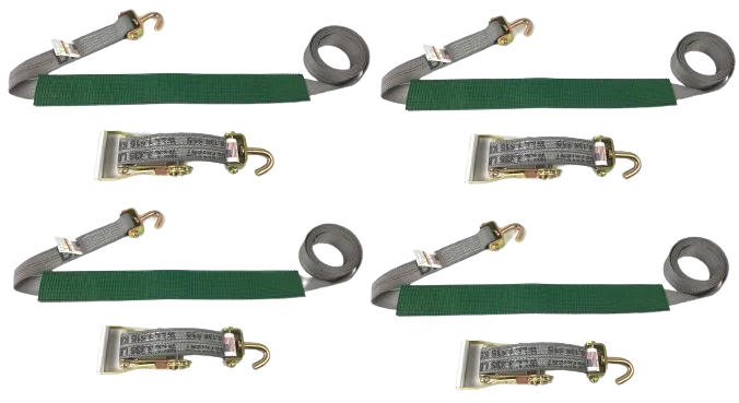 2" x 11' DIAMOND WEAVE 3 Point Ratchet Wheel Strap with 2' Low Profile Grip Sleeve (Swivel J)(4 Pack)
