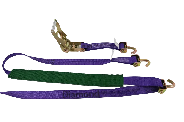 2" x 11' DIAMOND WEAVE 3 Point Ratchet Wheel Strap with 2' Low Profile Grip Sleeve (Swivel J)(4 Pack)