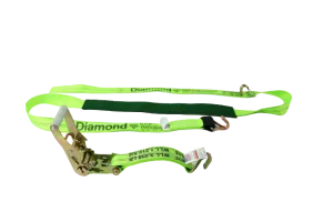 2" x 11' DIAMOND WEAVE 3 Point Ratchet Wheel Strap  with 2' Low Profile Grip Sleeve (Wire Hook)