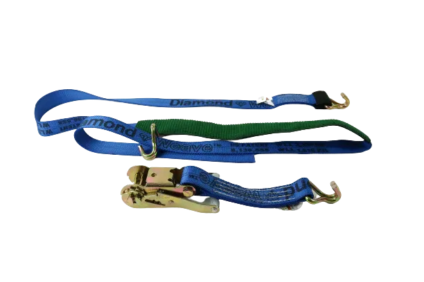 2" x 11' DIAMOND WEAVE 3 Point Ratchet Wheel Strap  with 2' Low Profile Grip Sleeve (Wire Hook)
