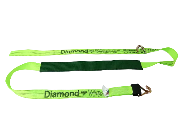 2" x 11' DIAMOND WEAVE 3 Point Ratchet Wheel Strap  with 2' Low Profile Grip Sleeve (Wire Hook)