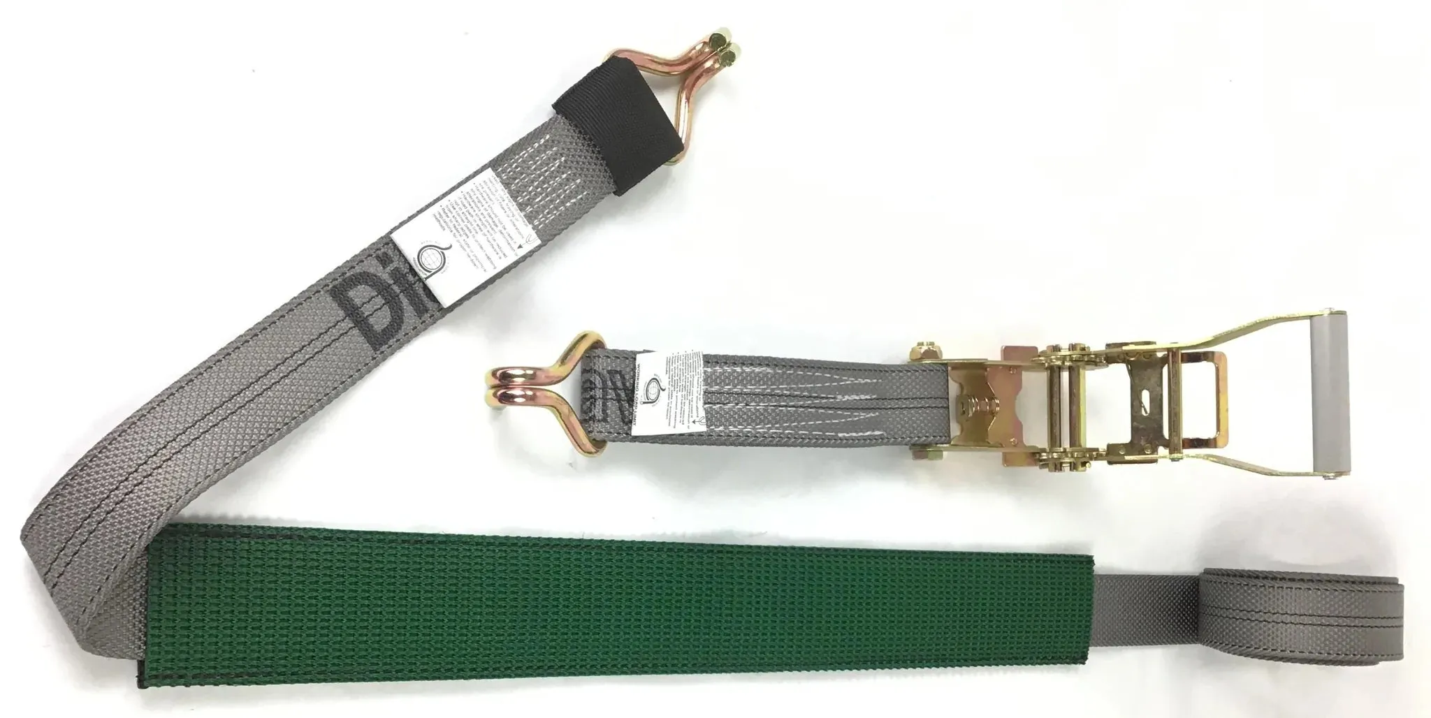 2" x 11' DIAMOND WEAVE 3 Point Ratchet Wheel Strap  with 2' Low Profile Grip Sleeve (Wire Hook)