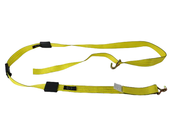 2" x 11' Yellow Tecnic Ratchet 3 Point Wheel Strap with 3 Rubber Tread Grabs (Wire Hook) | Pack of 4