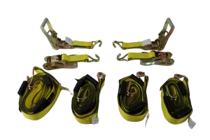2" x 11' Yellow Tecnic Ratchet 3 Point Wheel Strap with 3 Rubber Tread Grabs (Wire Hook) | Pack of 4
