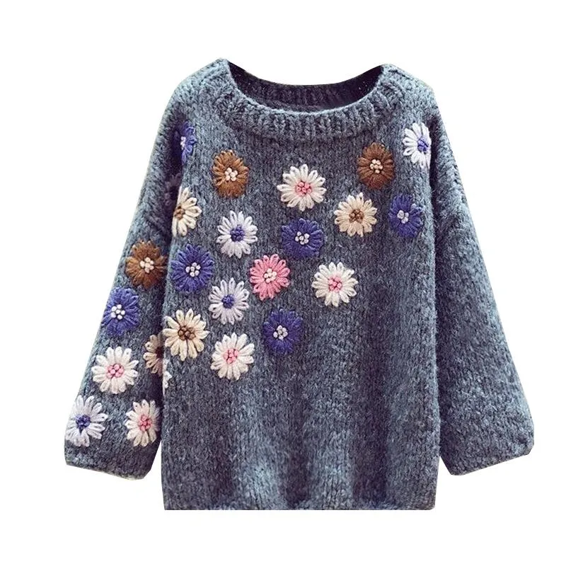 3 Flower Lazy Wind Sweater Loose-Fit Sweaters Ladies Jumper