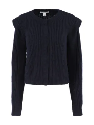 Autumn Cashmere Shaker Flange Shoulder Jacket in Peacoat