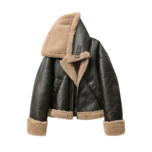 Autumn/Winter Women's Thick Pattern Double-Sided Short Jacket - Brown