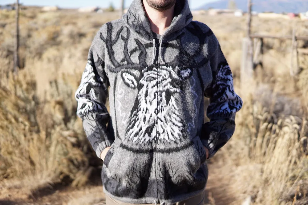 Baby Alpaca Wool Hoodie - Gray, White & Black - Deer Spirit