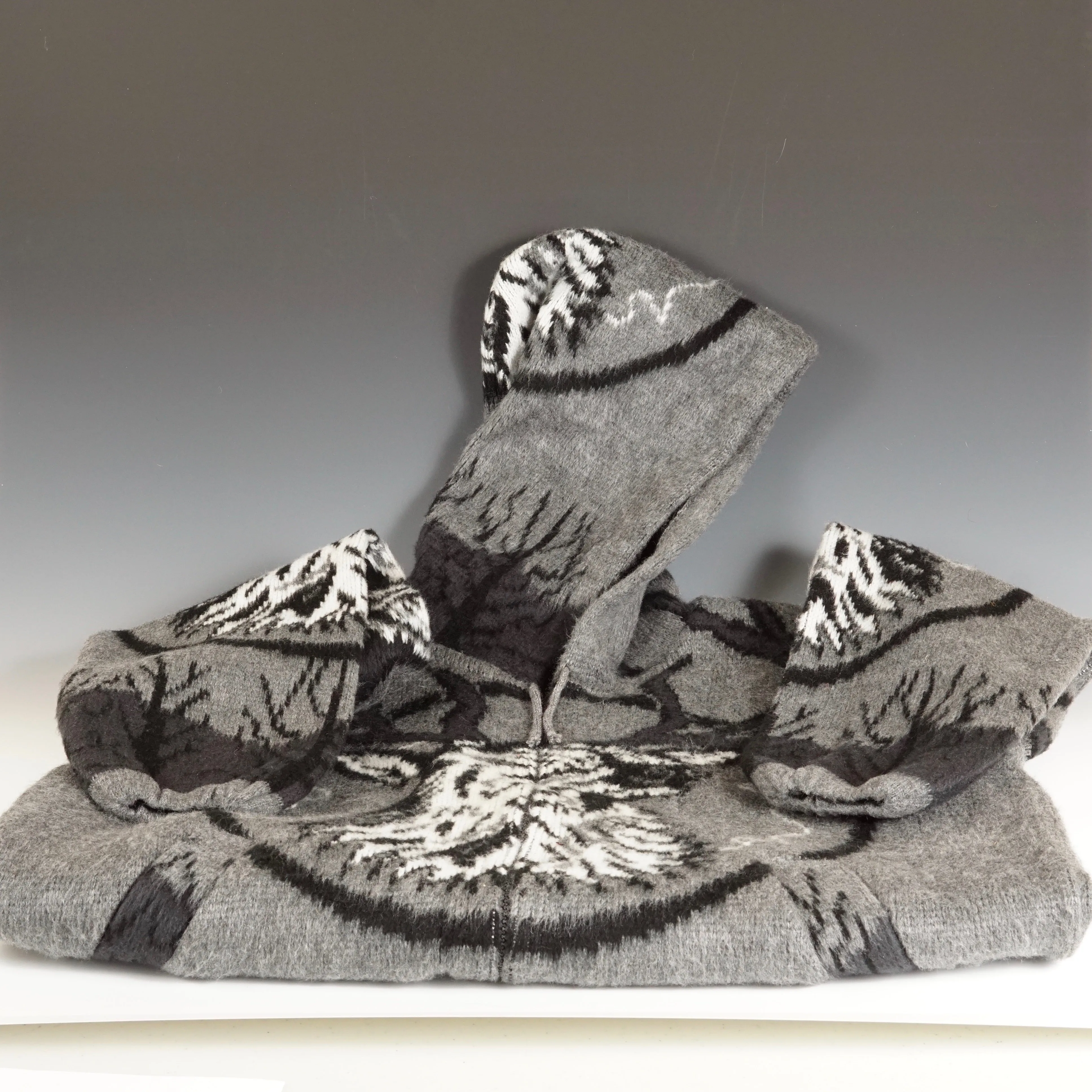 Baby Alpaca Wool Hoodie - Gray, White & Black - Deer Spirit