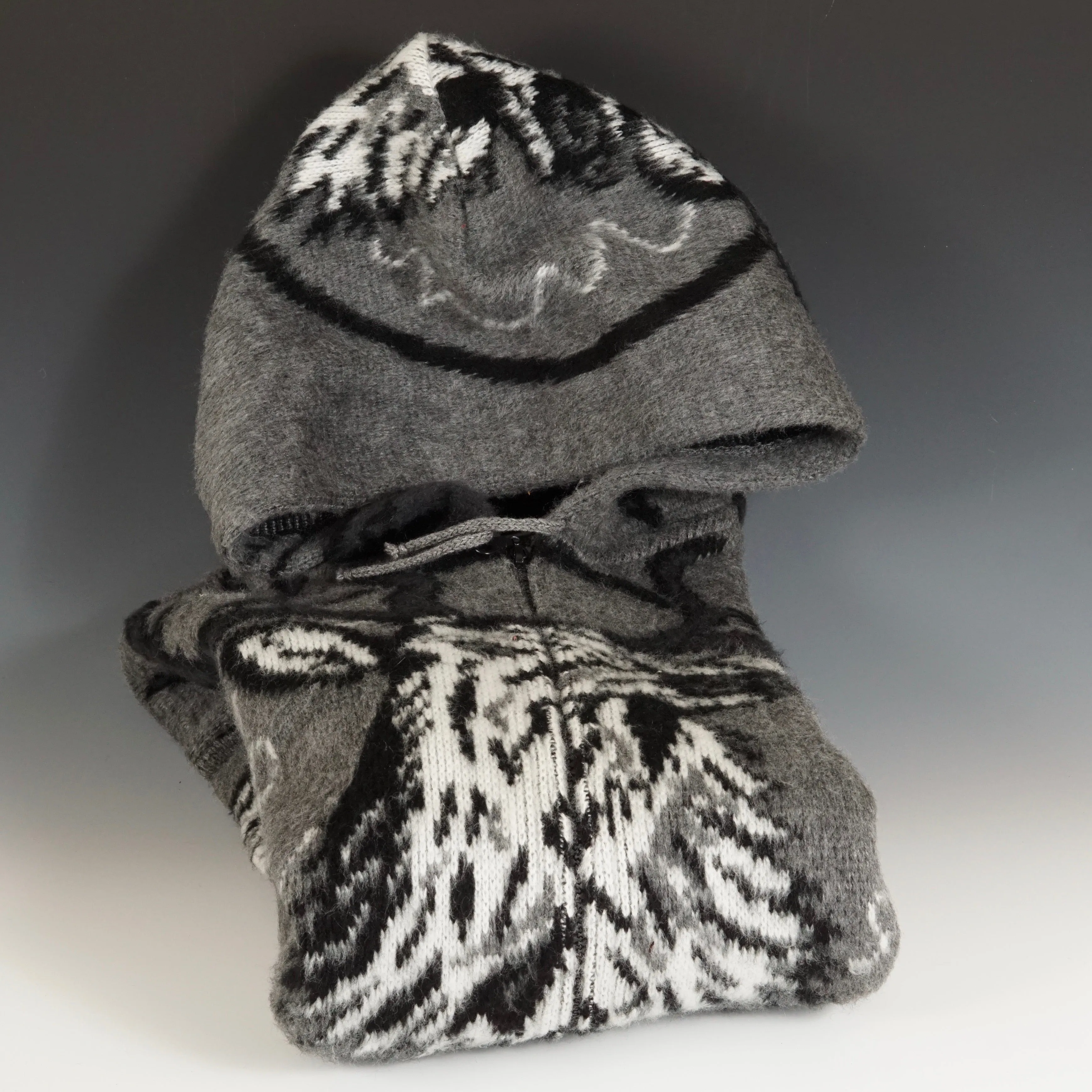 Baby Alpaca Wool Hoodie - Gray, White & Black - Deer Spirit
