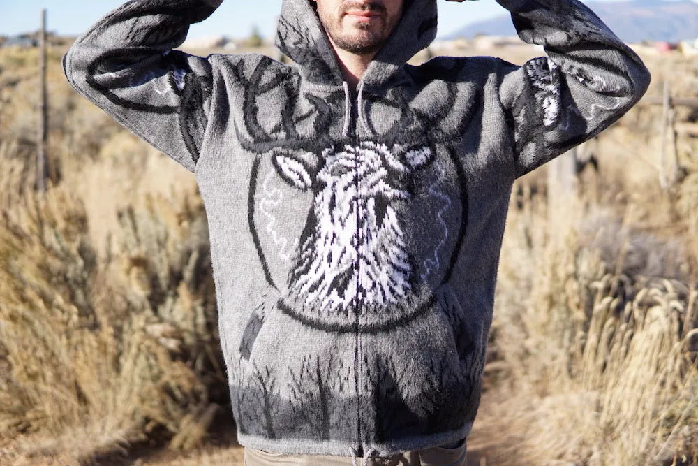 Baby Alpaca Wool Hoodie - Gray, White & Black - Deer Spirit
