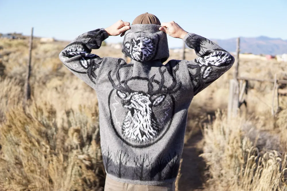 Baby Alpaca Wool Hoodie - Gray, White & Black - Deer Spirit