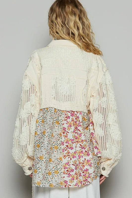 Balloon Sleeve Twill Patchwork Lightweight Jacket