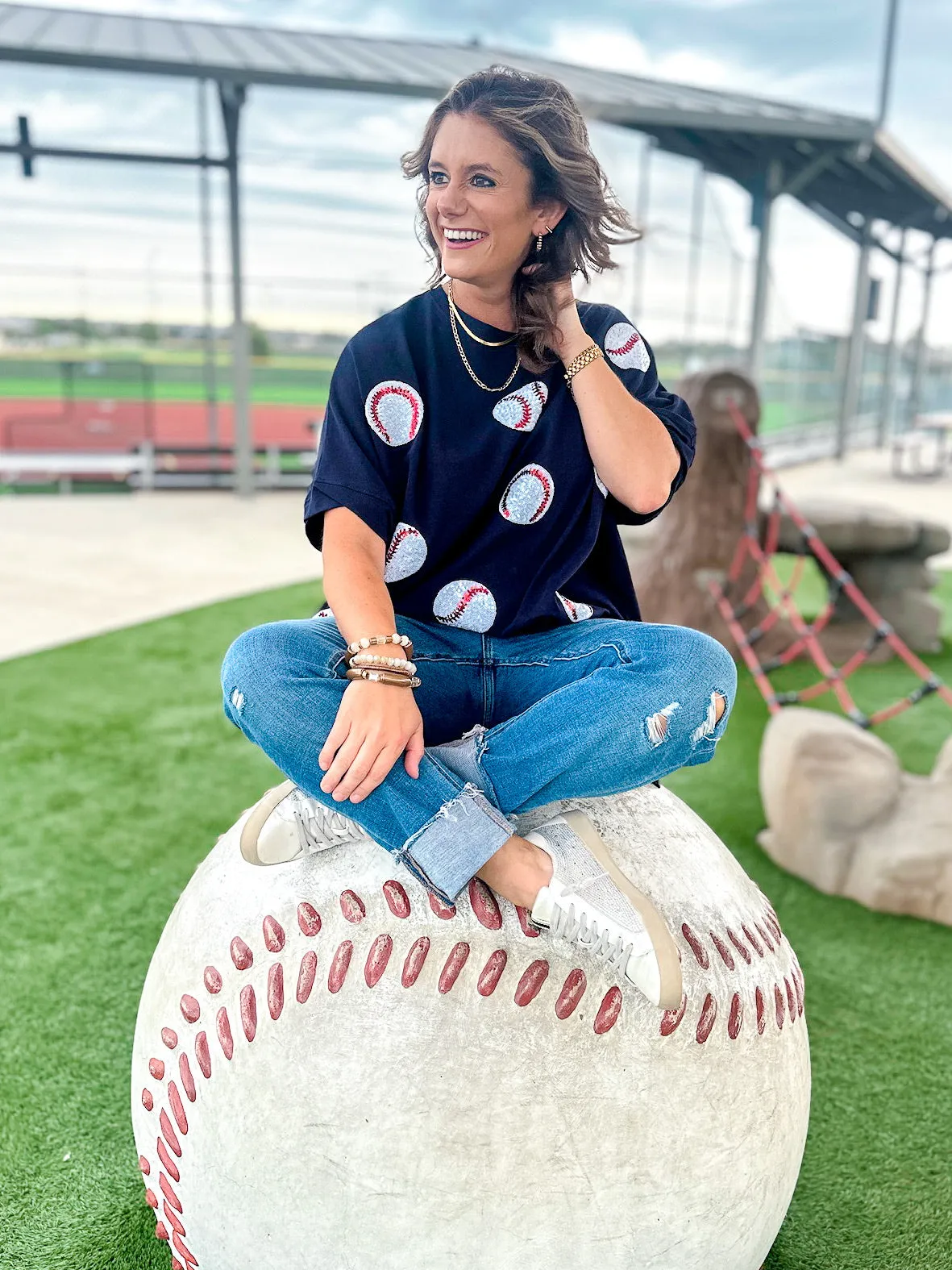 Baseball Babe Oversized Sequin Tee