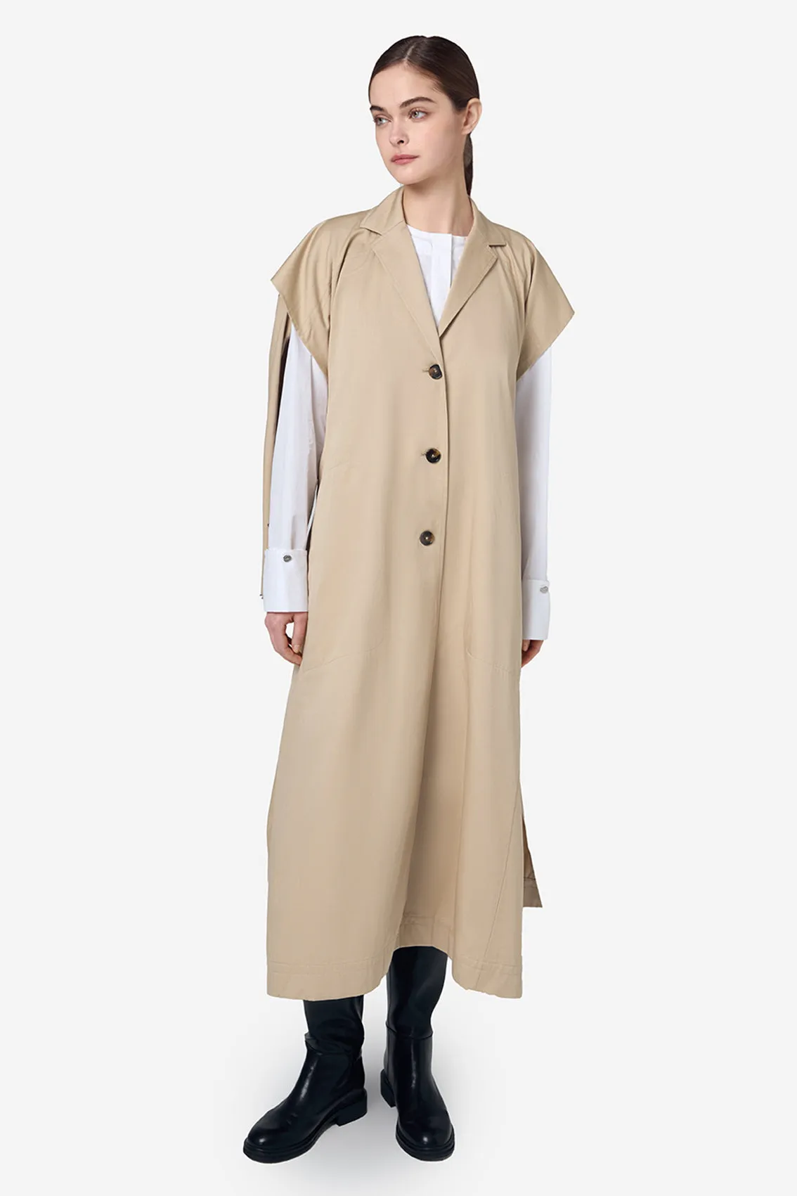 BEIGE COTTON CUT OUT TRENCH