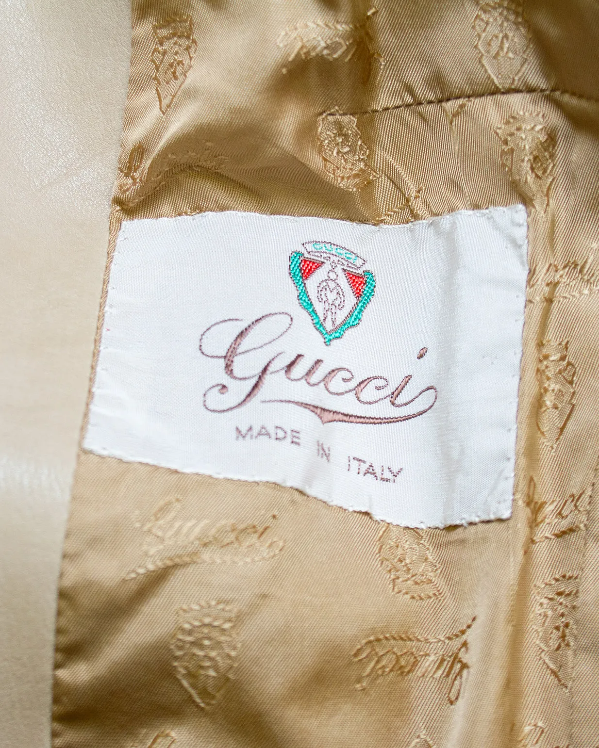 Beige Suede and Leather Trench Coat with Enamel Tiger Head Details