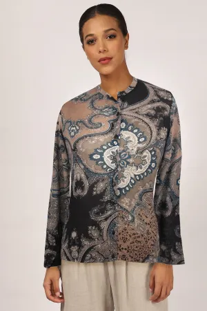 Black & Brown Paisely Cashmere Silk Sweater
