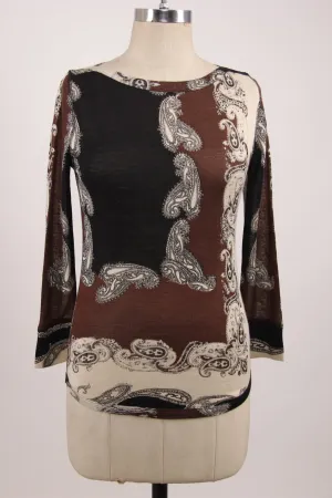Black & Brown Paisely Silk Wool Cashmere Sweater