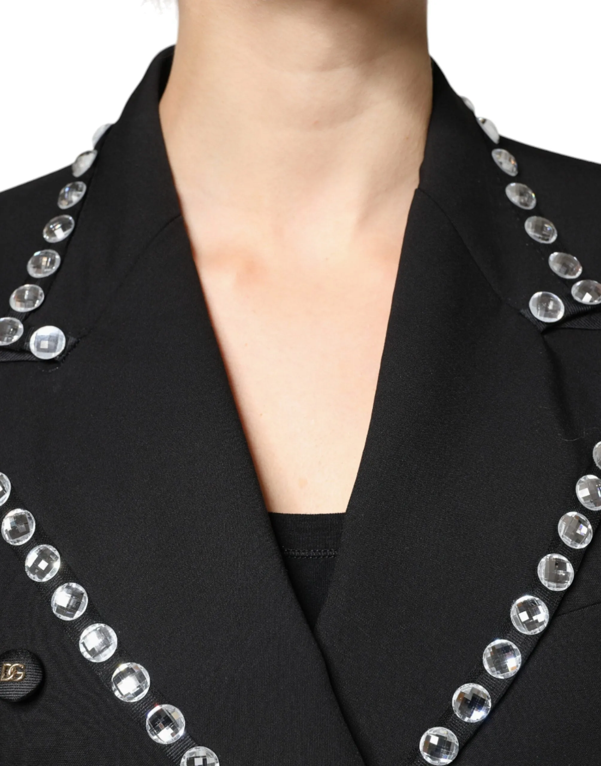 Black Crystal Double Breasted Blazer Jacket