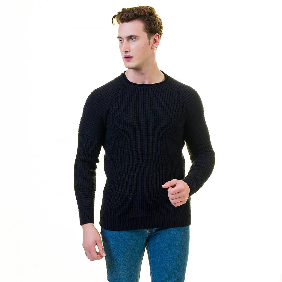 Black Plain European Wool Luxury Zippered With Sweater Jacket Warm Winter Tailor Fit