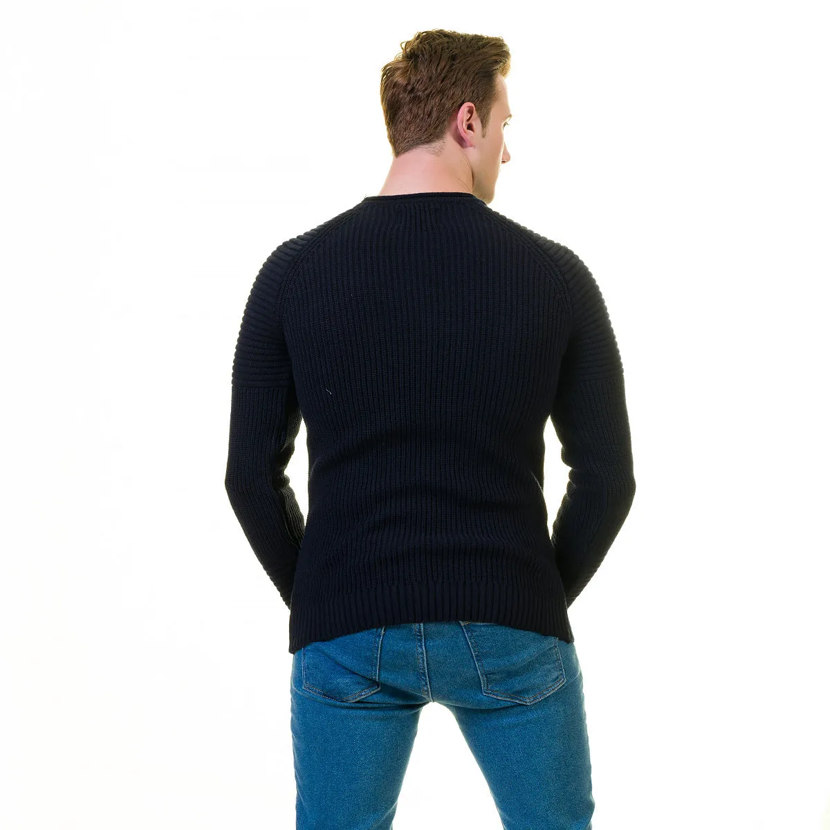 Black Plain European Wool Luxury Zippered With Sweater Jacket Warm Winter Tailor Fit