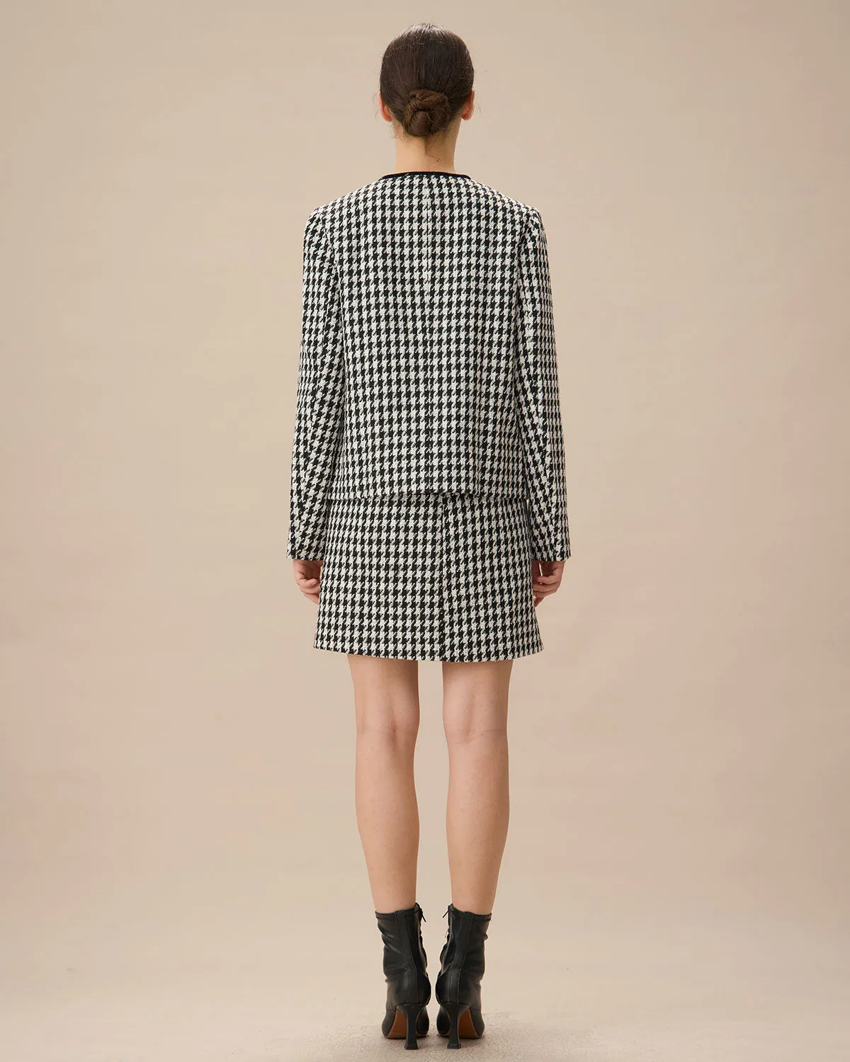 Black Single-Breasted Pocket Tweed Jacket