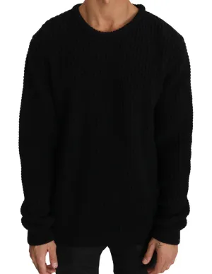 Black Wool Crewneck Pullover Sweater