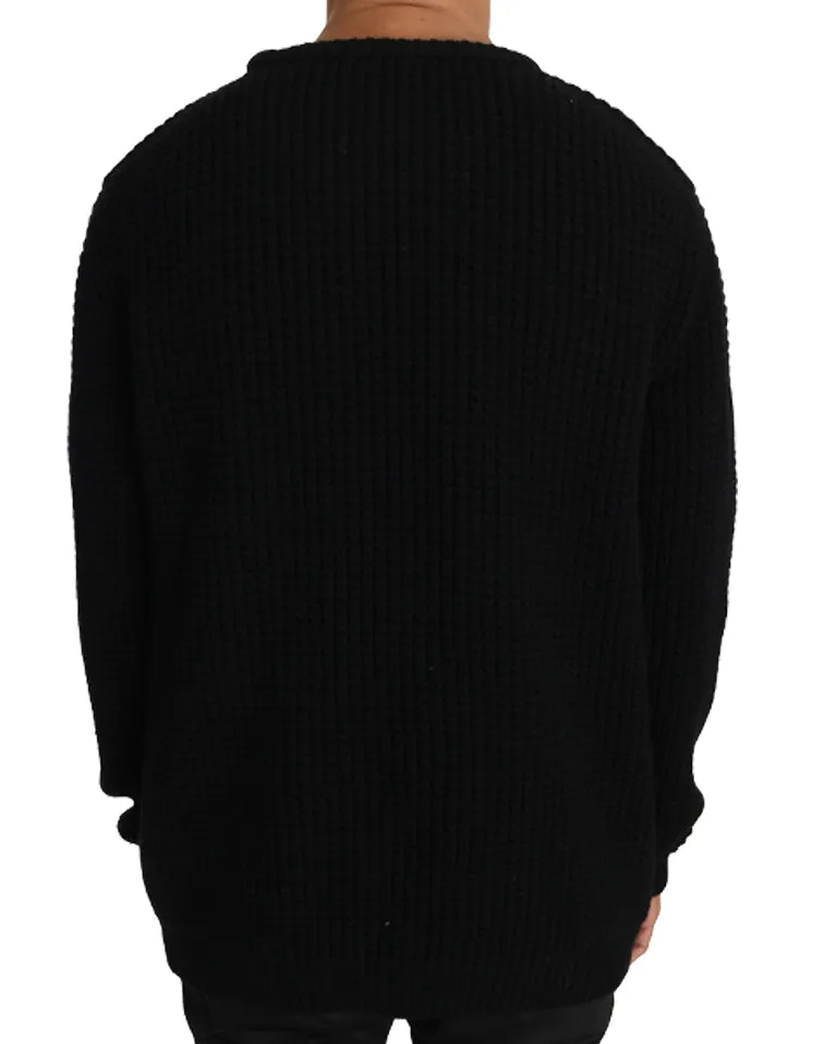 Black Wool Crewneck Pullover Sweater