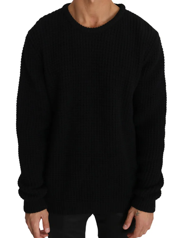 Black Wool Crewneck Pullover Sweater