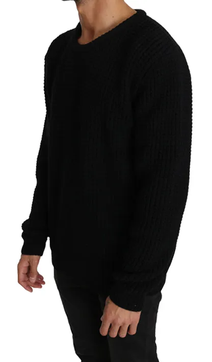 Black Wool Crewneck Pullover Sweater