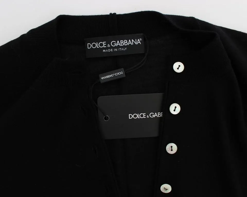 Black Wool Long Sleeve Cardigan Sweater