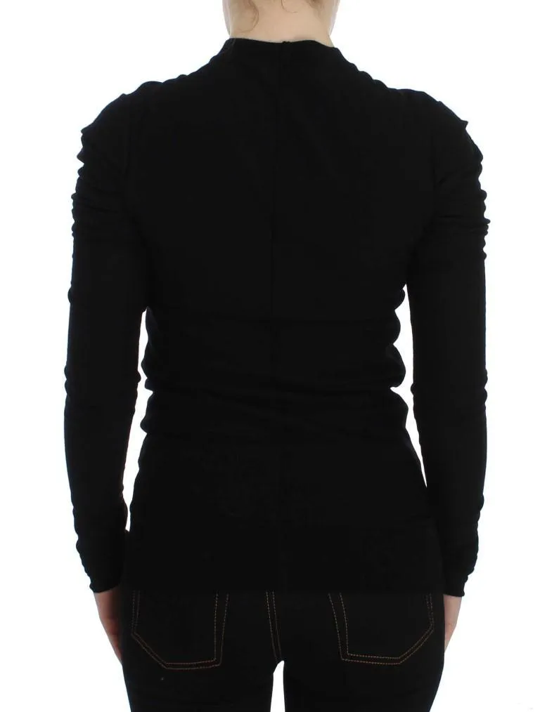 Black Wool Long Sleeve Cardigan Sweater