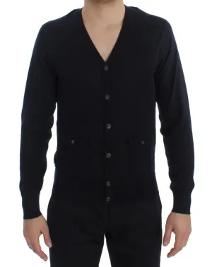 Blue Cashmere Button Cardigan Sweater