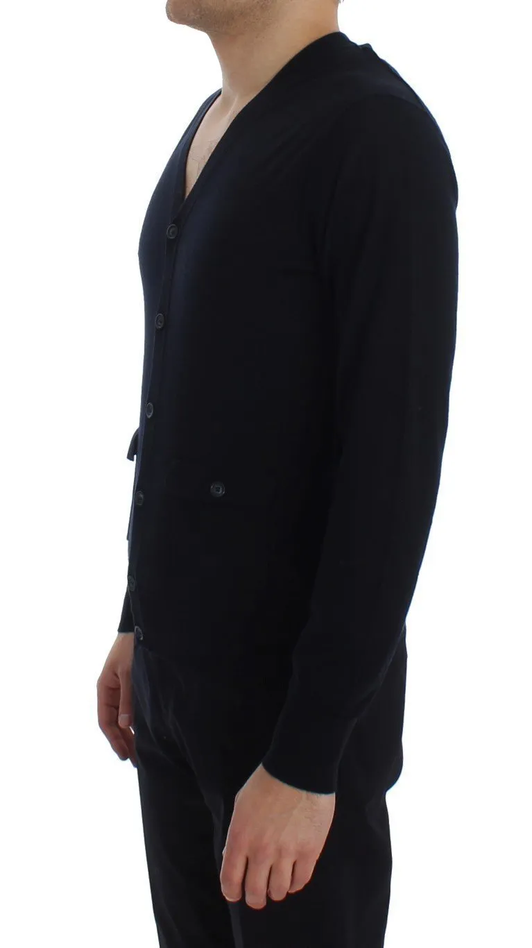Blue Cashmere Button Cardigan Sweater