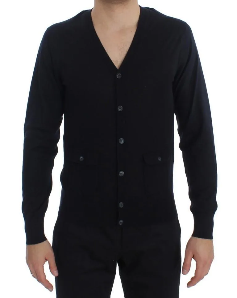 Blue Cashmere Button Cardigan Sweater