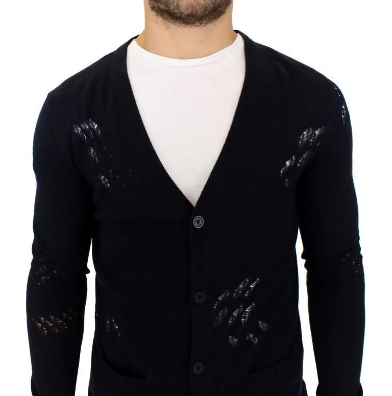 Blue wool cardigan sweater