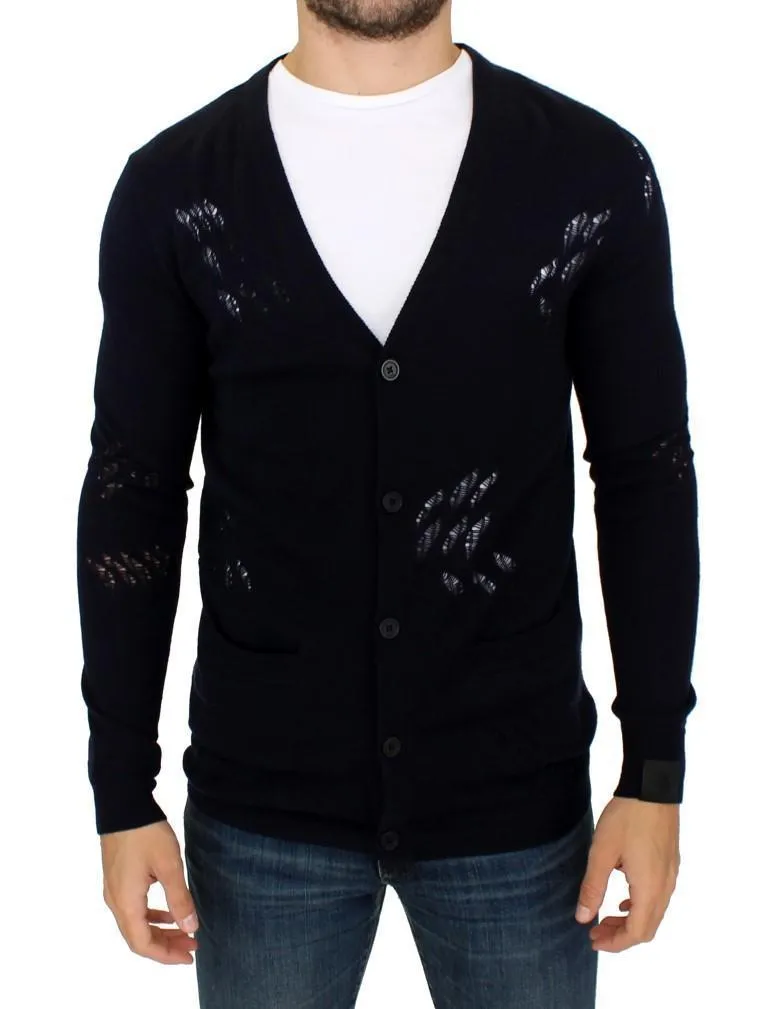 Blue wool cardigan sweater