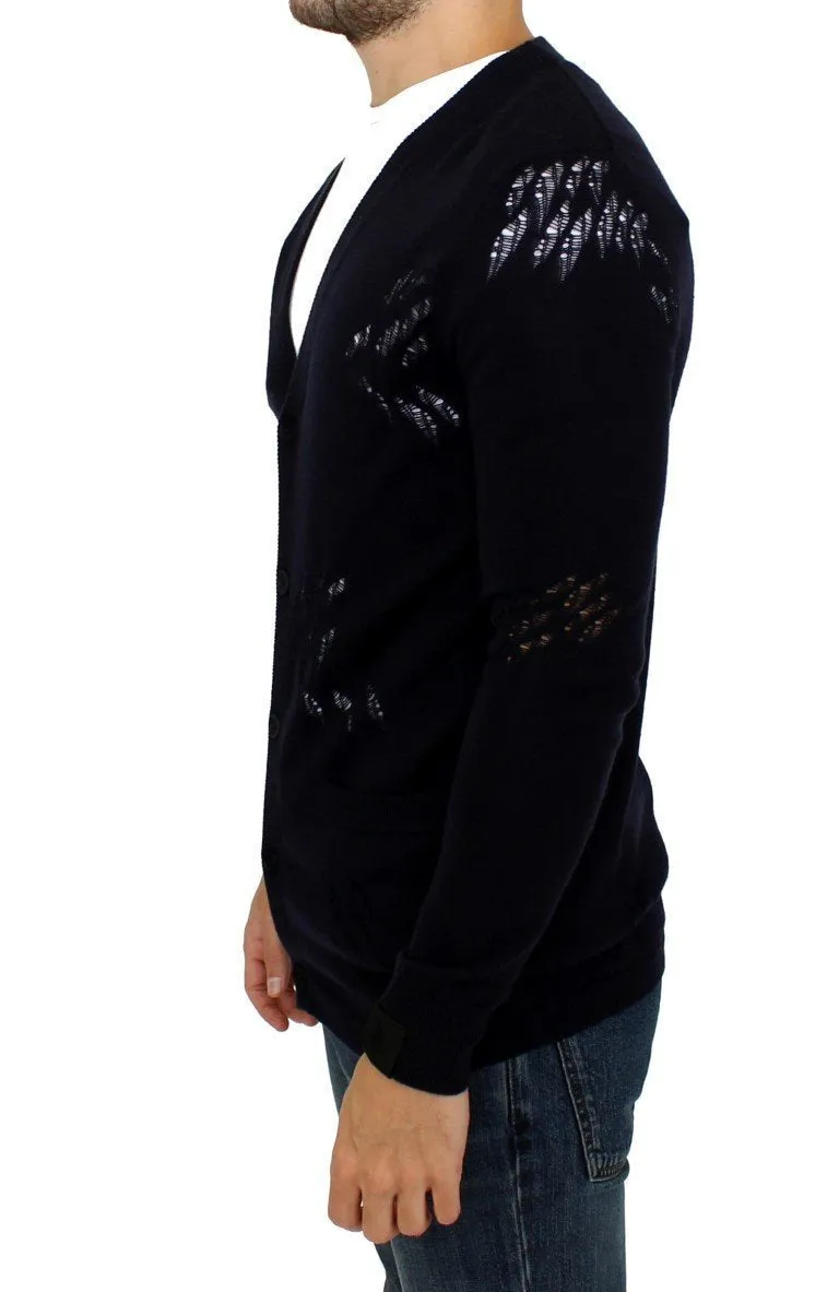 Blue wool cardigan sweater