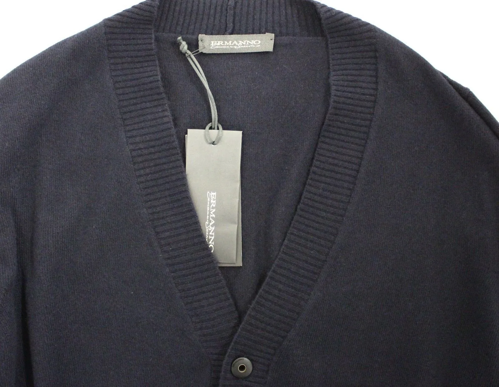 Blue Wool Cashmere Cardigan Pullover Sweater for Men