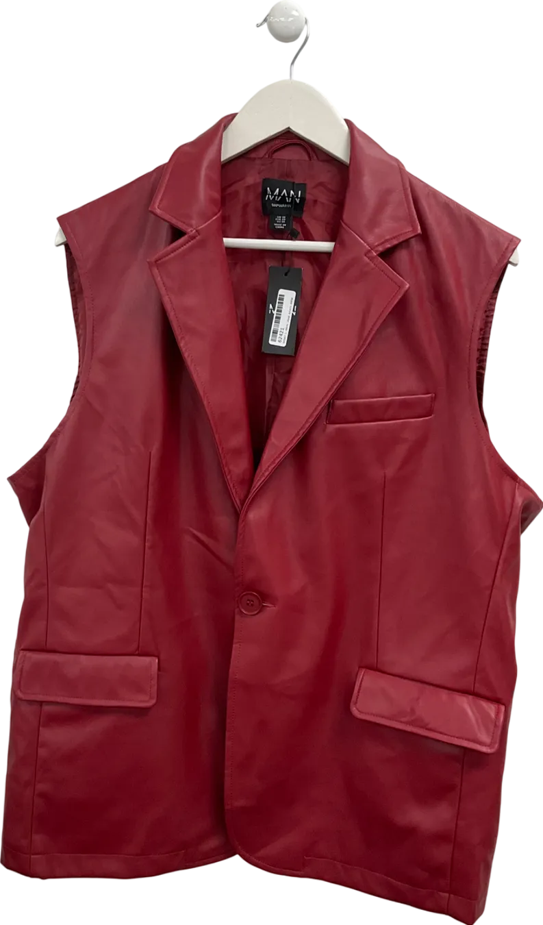 boohooMan Red Sleeveless Pu Single Breasted Suit Jacket UK 38" CHEST