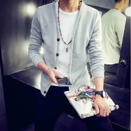 British style Men's fashion casual single breasted decorated knit cardigan coat /male silm solid color cardigan sweater