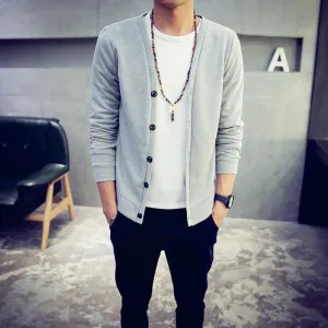 British style Men's fashion casual single breasted decorated knit cardigan coat /male silm solid color cardigan sweater