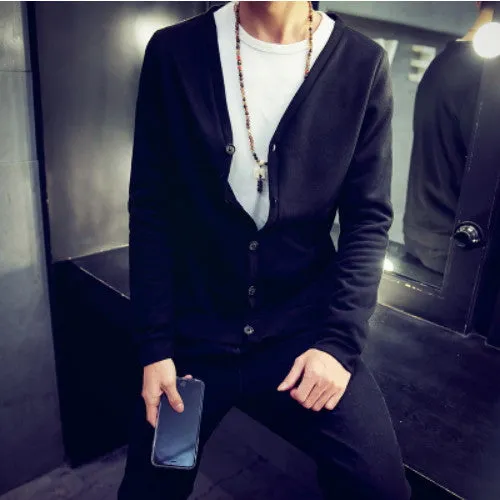 British style Men's fashion casual single breasted decorated knit cardigan coat /male silm solid color cardigan sweater