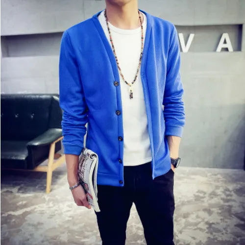British style Men's fashion casual single breasted decorated knit cardigan coat /male silm solid color cardigan sweater