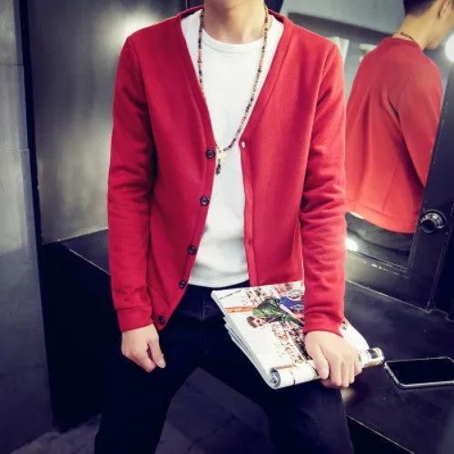 British style Men's fashion casual single breasted decorated knit cardigan coat /male silm solid color cardigan sweater