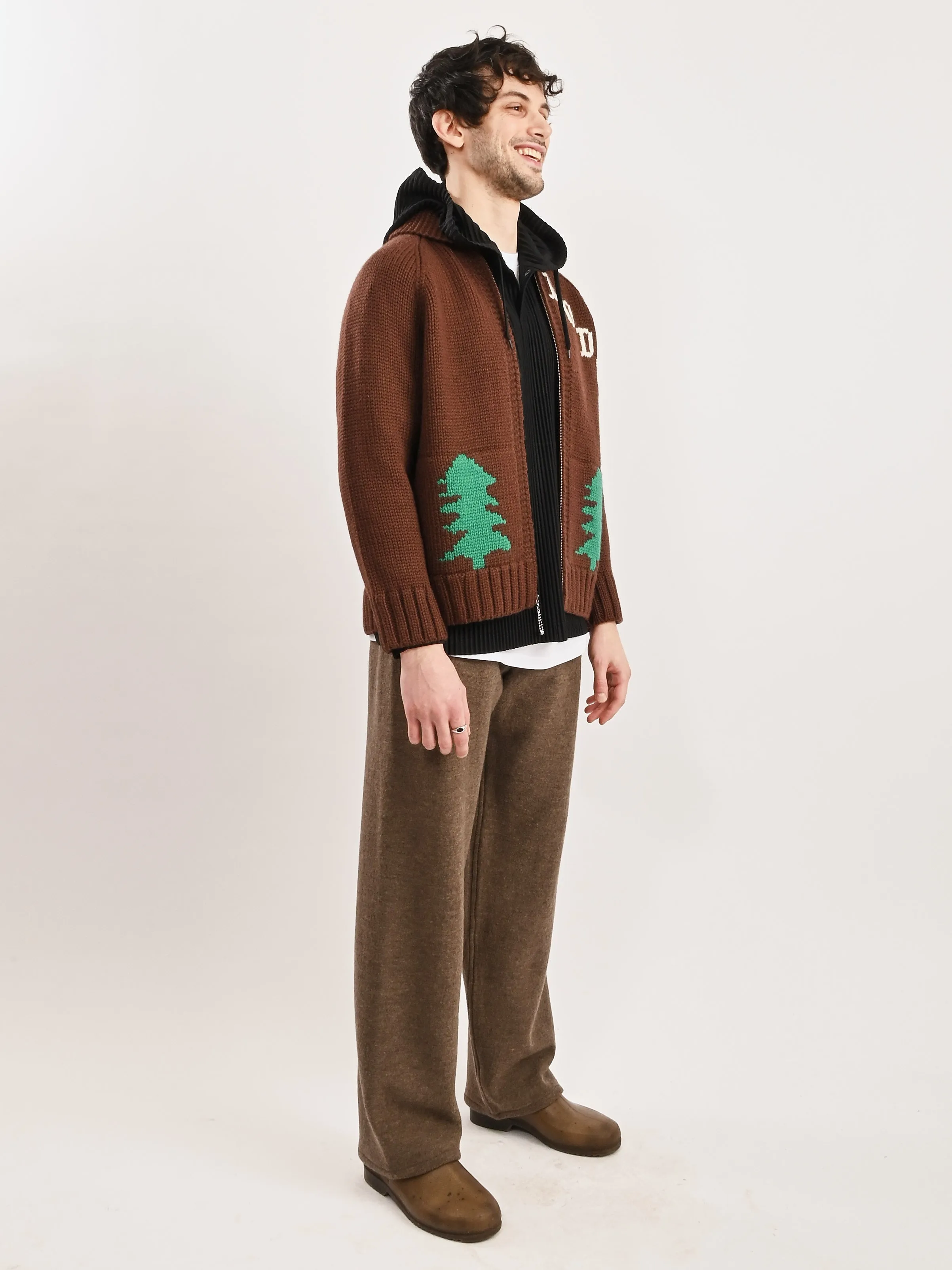 Brown Fir Shawl Collar Cardigan
