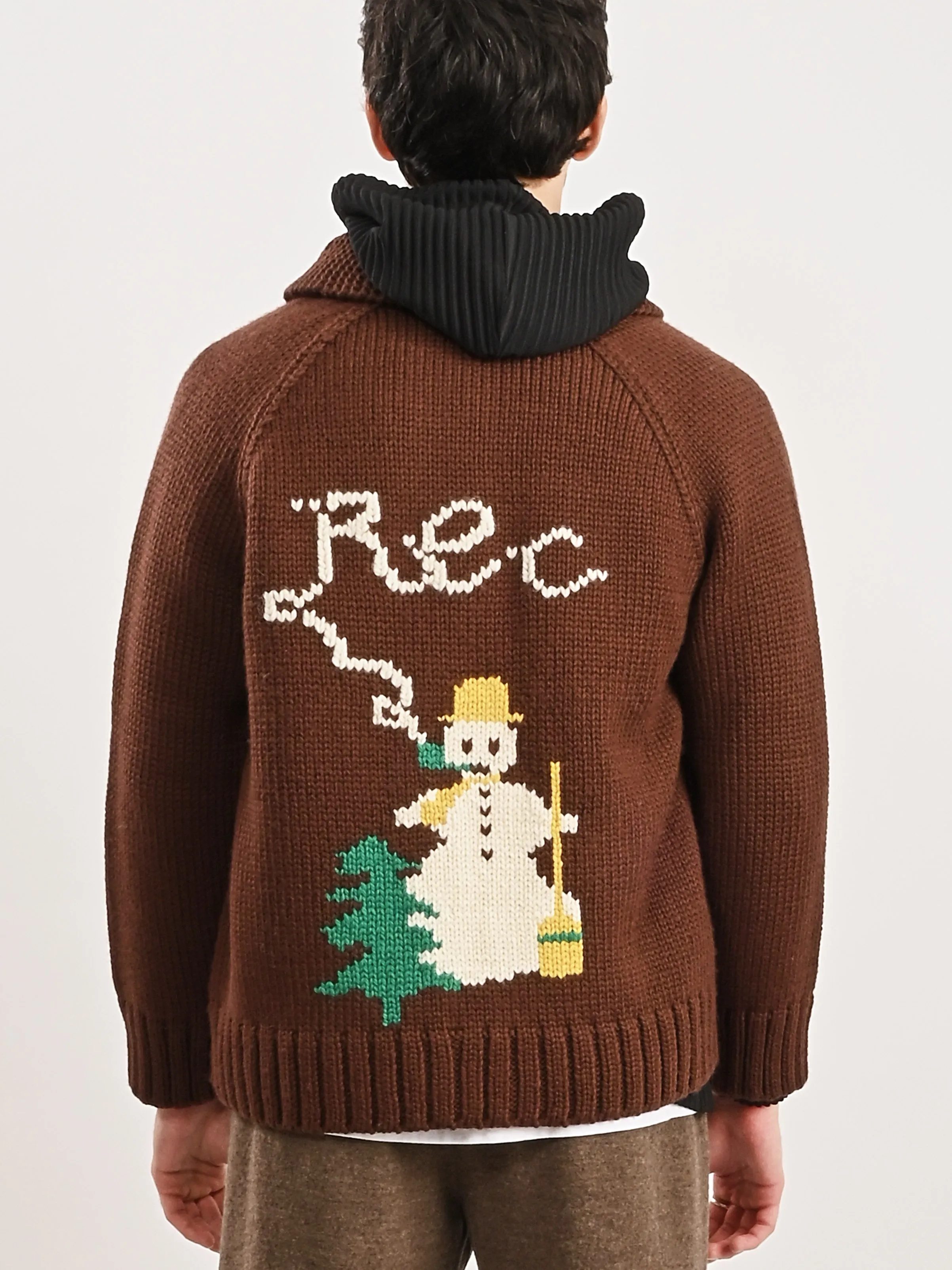 Brown Fir Shawl Collar Cardigan