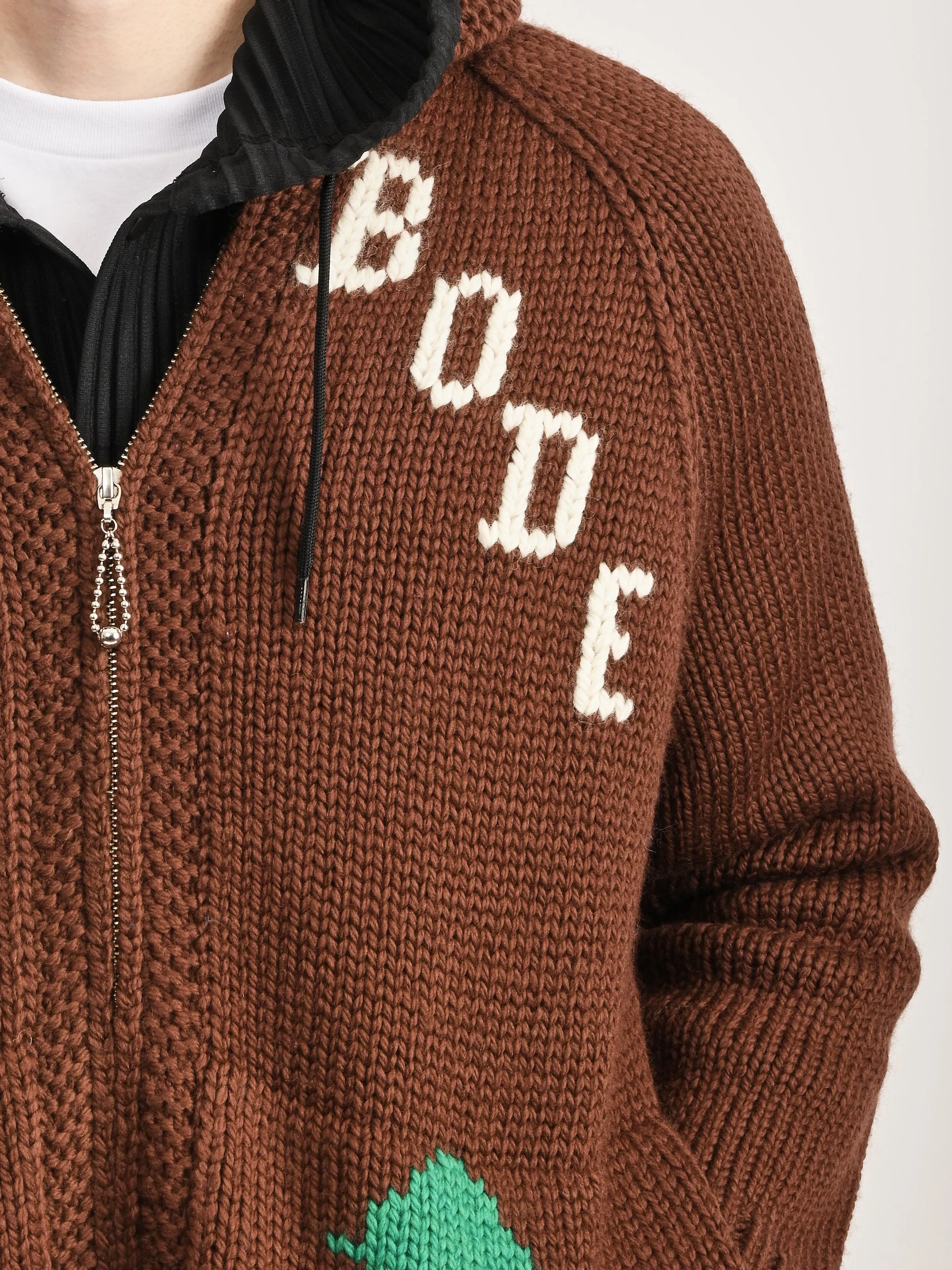 Brown Fir Shawl Collar Cardigan