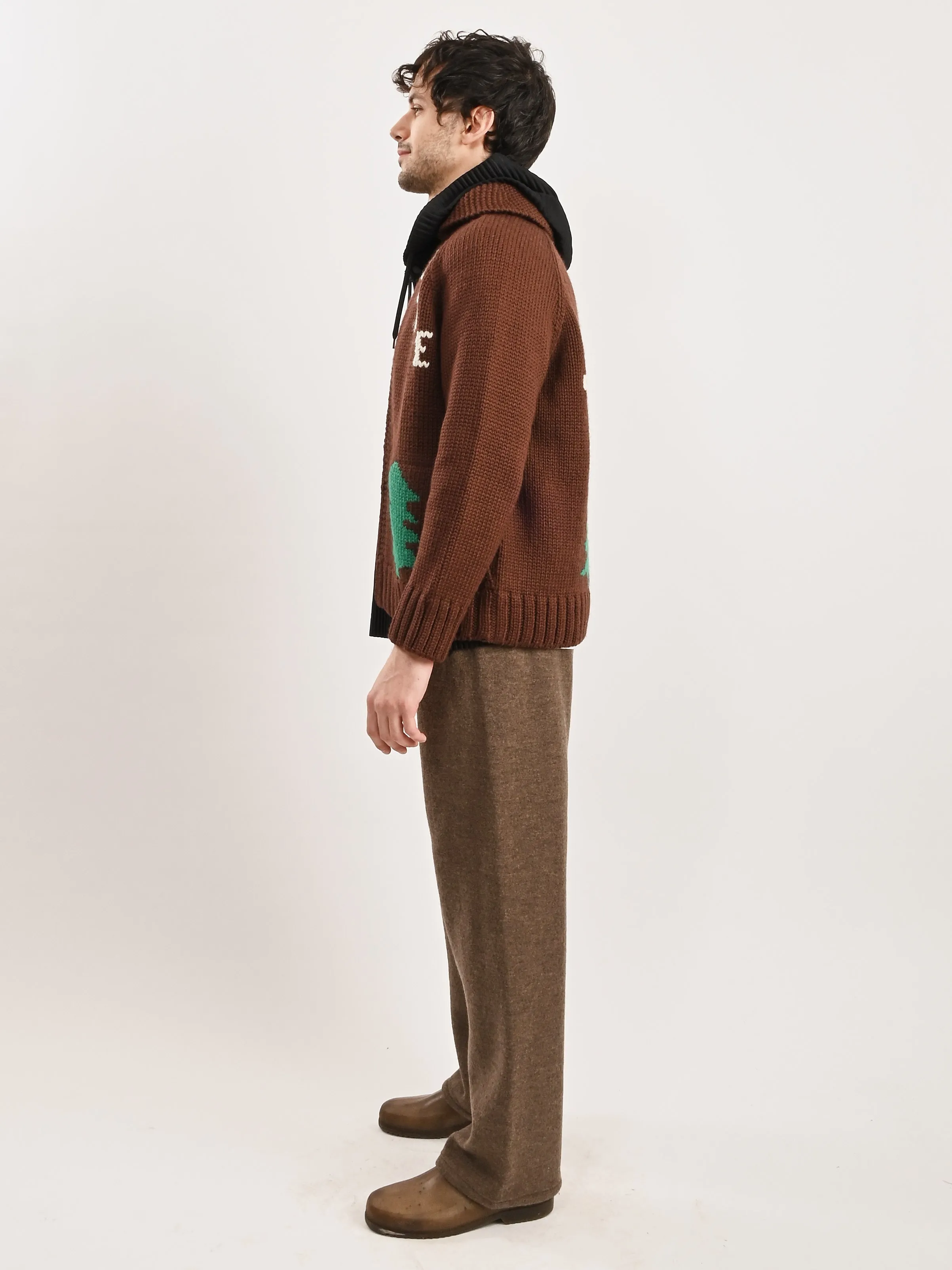 Brown Fir Shawl Collar Cardigan